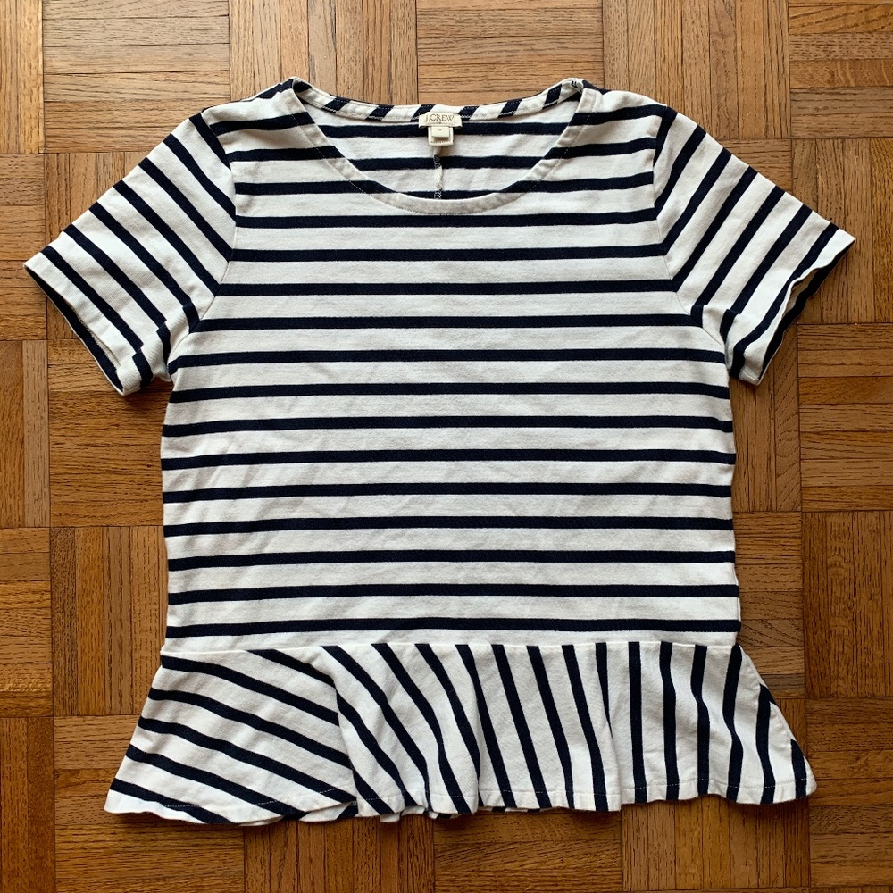 Women's J. Crew White & Navy Blue Striped Shirt, M